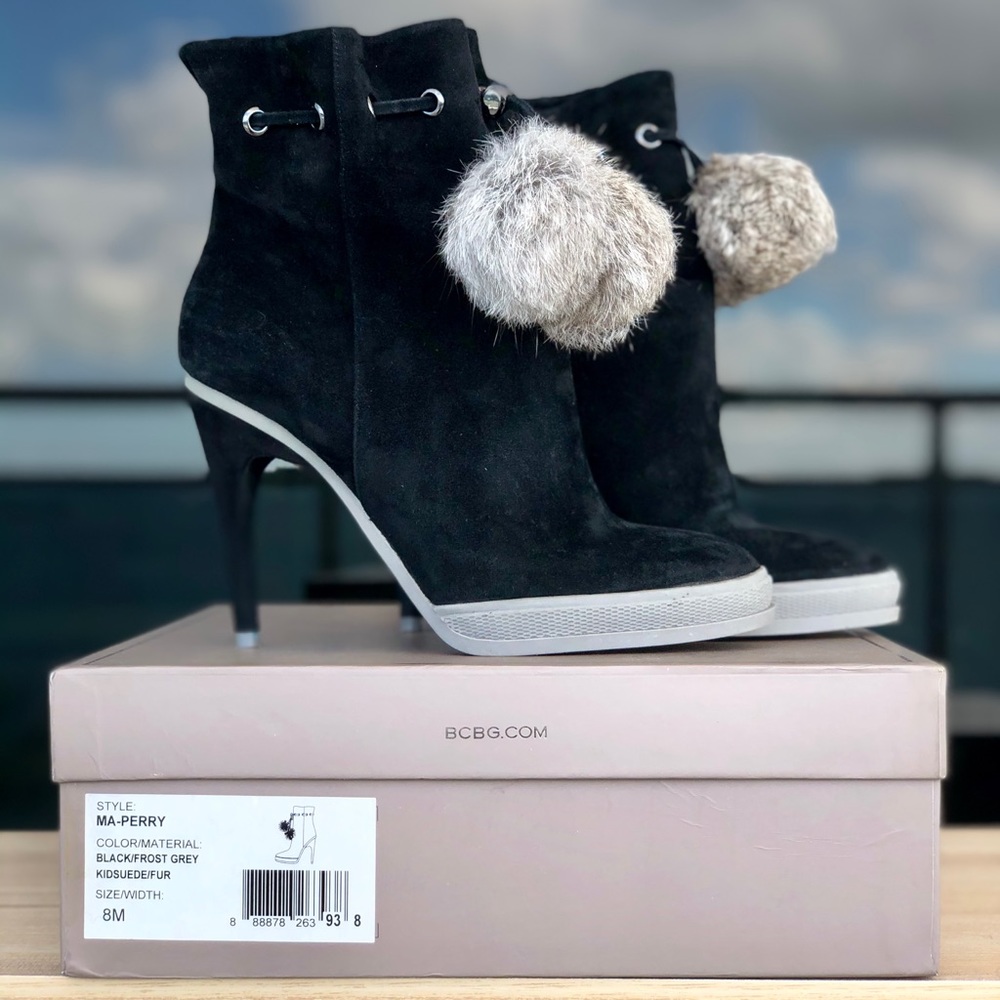 BCBGMAXAZRIA Perry Fur Pom High-heel Ankle Bootie